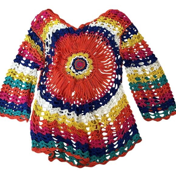 unbranded Other - Hippie Chic Funky Boho women's Coverup crocheted sweater 1970s  see measurements